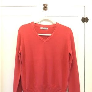 Zara woman’s 100% cotton V-neck coral sweater XL